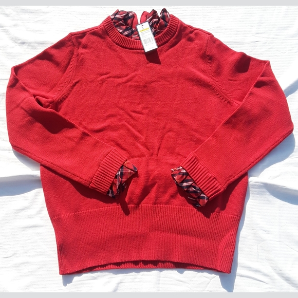 crown & ivy Sweaters - Crown & Ivy red plaid ruffle sweater